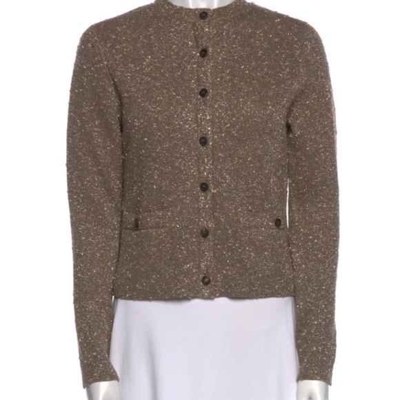NWT Lafayette 148 New York Button Down Shimmer Gold Knit Cardigan - Picture 5 of 7